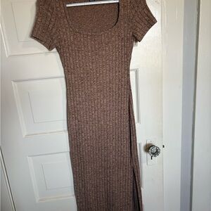 Brown Ribbed Knit Dress